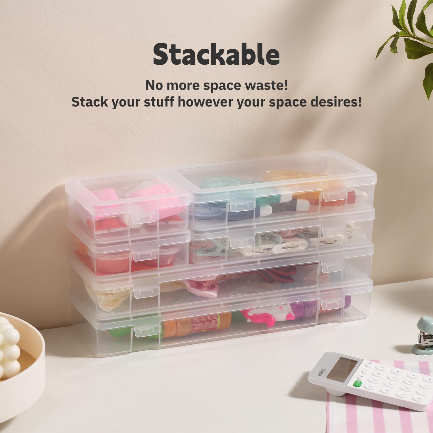 Novelinks 12-Pack Stackable Clear Storage Boxes, Small photo 4