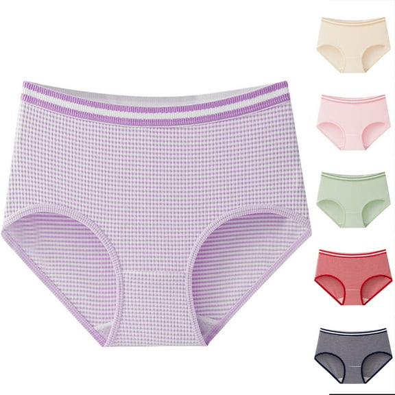 Fnooota Underwear for Women, 100% Cotton Briefs High Waist Panties Light Comfort Breathable Stretchy Blue ,L