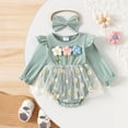 thumbnail image 2 of 1-3 Months Newborn Baby Bodysuits Newborn Baby Girl Romper Floral Lace Backless Bodysuit Infant Girl Summer Clothes Newborn Fall Winter Gift Clothes,Green Jumpsuit Sleep & Play Bodysuit, 2 of 5