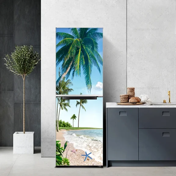 Sea View Scenery Refrigerator Sticker Sunset Full Door Cover Waterproof PVC Wardrobe Cabinet Kitchen