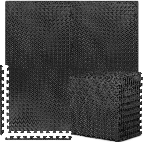 UNIFULL Puzzle Exercise Gym Flooring Mat, 1/2" Thick High-Density EVA Interlocking Tiles Workout Mat for Home Gym, Black - 96 Sq Ft - 24 Tiles