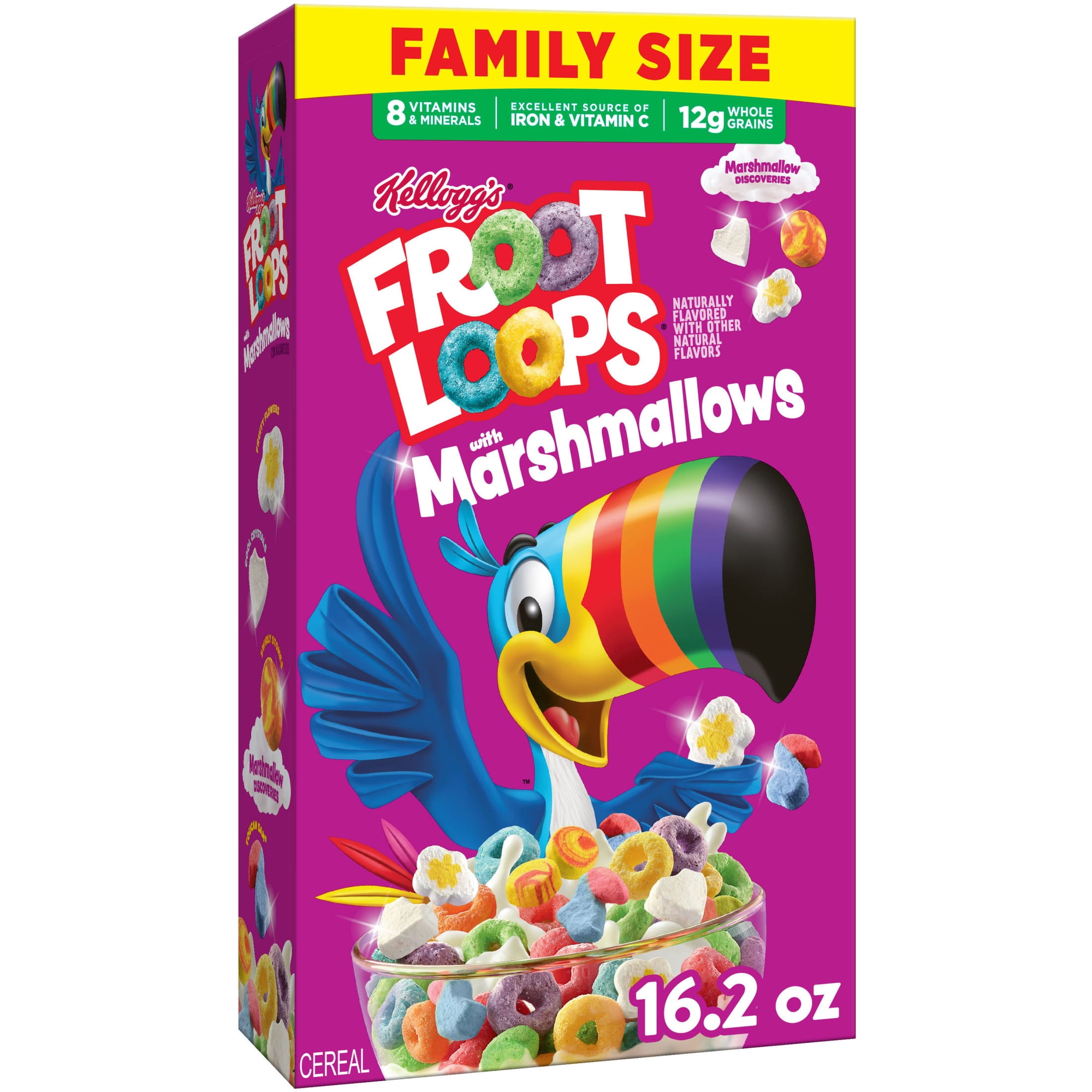 Kellogg's Froot Loops Original with Marshmallows Breakfast Cereal, 12g Whole Grains, Family Size, 16.2 oz