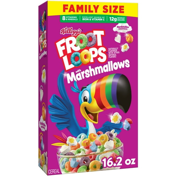 Kellogg's Froot Loops with Marshmallows Breakfast Cereal, 12g Whole Grains, Family Size, 16.2 oz
