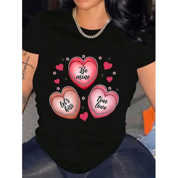 Valentine's Day Print Women's Shirt Casual Short Sleeve Breathable Soft For Daily Wear