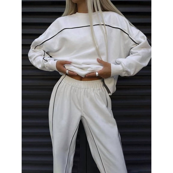 2026 New Fashionable Long-Sleeved Striped Sweatshirt and Pants Sports Suit Casual Two-Piece Set for Women