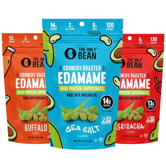 The Only Bean Crunchy Dry Roasted Edamame Beans (Variety Pack), Low Carb Keto Healthy Snacks For Adults and Kids, Fiber Protein Snacks, Diabetic Snacks, 4 oz (3 Pack)