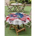 thumbnail image 4 of Outdoor Tablecloth with Umbrella Hole for Patio/Picnic/Party/Camping, Patriotic USA Flag Waterproof Table Cloth Round Cover Washable, Independence Day Firework Red Striped (Dia 54"), 4 of 9