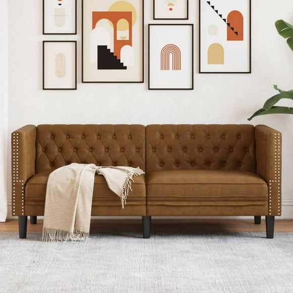 vidaXL Chesterfield Sofa 2-Seater Brown Faux Suede Leather