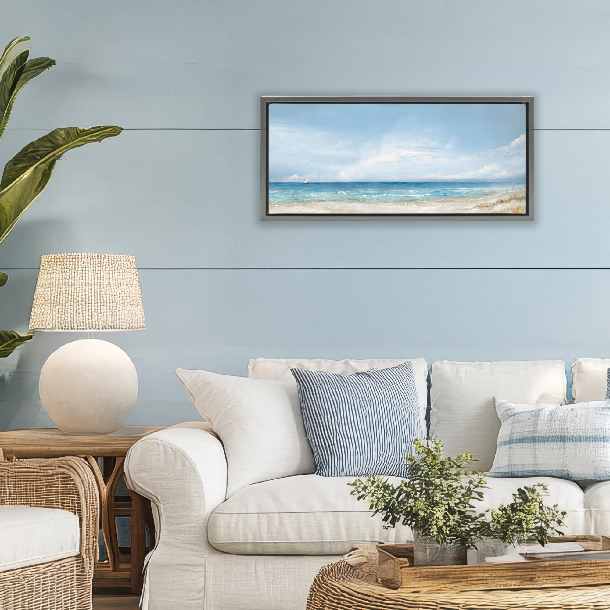 Stupell Industries Open Panoramic Sea Gray Framed Floater Canvas Wall Art, design by Ruane Manning
