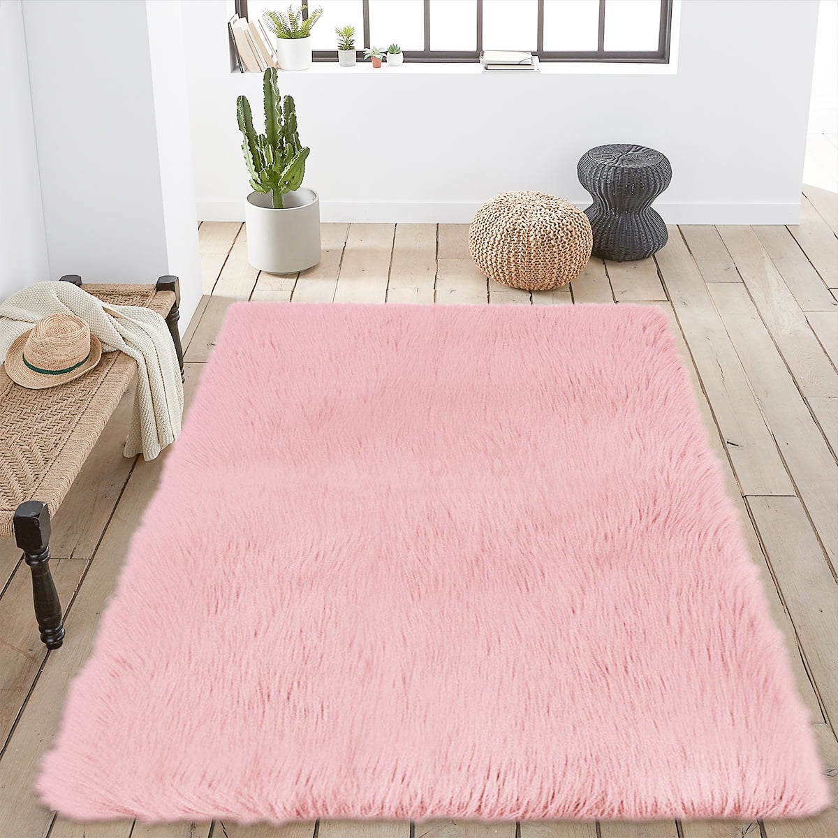 NEW THICK SILKY SOFT SHAGGY RUG MODERN DESIGN BLUSH ROSE PINK CONTEMPORARY RUGS 