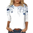 thumbnail image 2 of QUINDOS White Womens Summer Tops 3/4 Sleeve Crew Neck Floral T-Shirts Ladies Shirts, 2 of 4