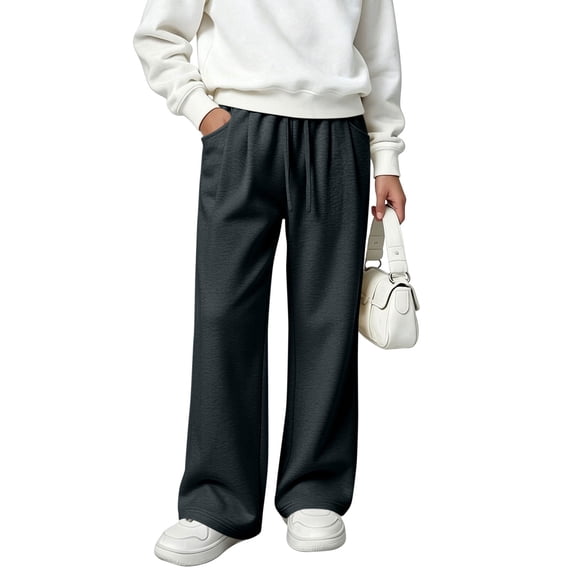 OGLCCG Girls Sweatpants Wide Leg Drawstring Baggy Kids Joggers Pants Open Bottom Teen Athletic Trousers with Pockets Size 4-16
