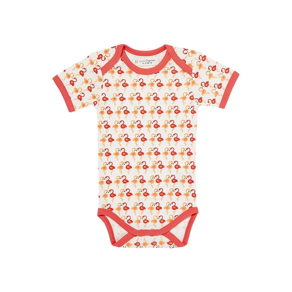 Organic Baby Clothes – Essential Infant Onesie Bodysuit with Short Sleeves, GOTS Cotton (Flamingo, 6-9 months)