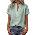 thumbnail image 5 of Favoffer Women's Work Shirts Short Sleeve V Neck Loose Fit Solid Color Casual Blouses for Business Office Meeting Daily, 5 of 9