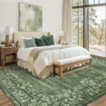 thumbnail image 4 of Tapis Moderne à Motif Floral - Grand 10x13 Pi, Lavable, Poil Ras, Antidérapant, Résistant aux Marques, Tapis Pliable pour Salon, Chambre, Salle à Manger - Vert, Rangement USA, 4 of 8