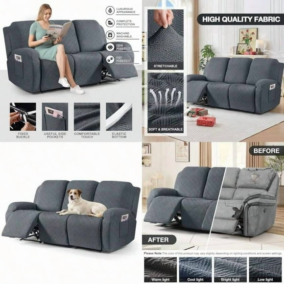 Timeles Recliner CoversStretch Reclining Sofa Covers For 3 Seat Furniture Protector Slipcovers Covers For PetandKid Stretch Soft Washable Three-Seater Slate Gray