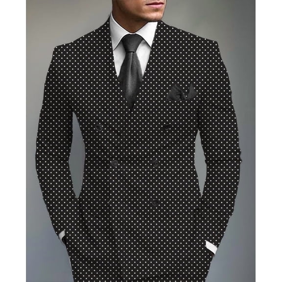 Men's Black & White Polka Dot Double-Breasted Blazer, Slim Fit Peak Lapel Suit Jacket for Business, Parties & Formal Occasions
