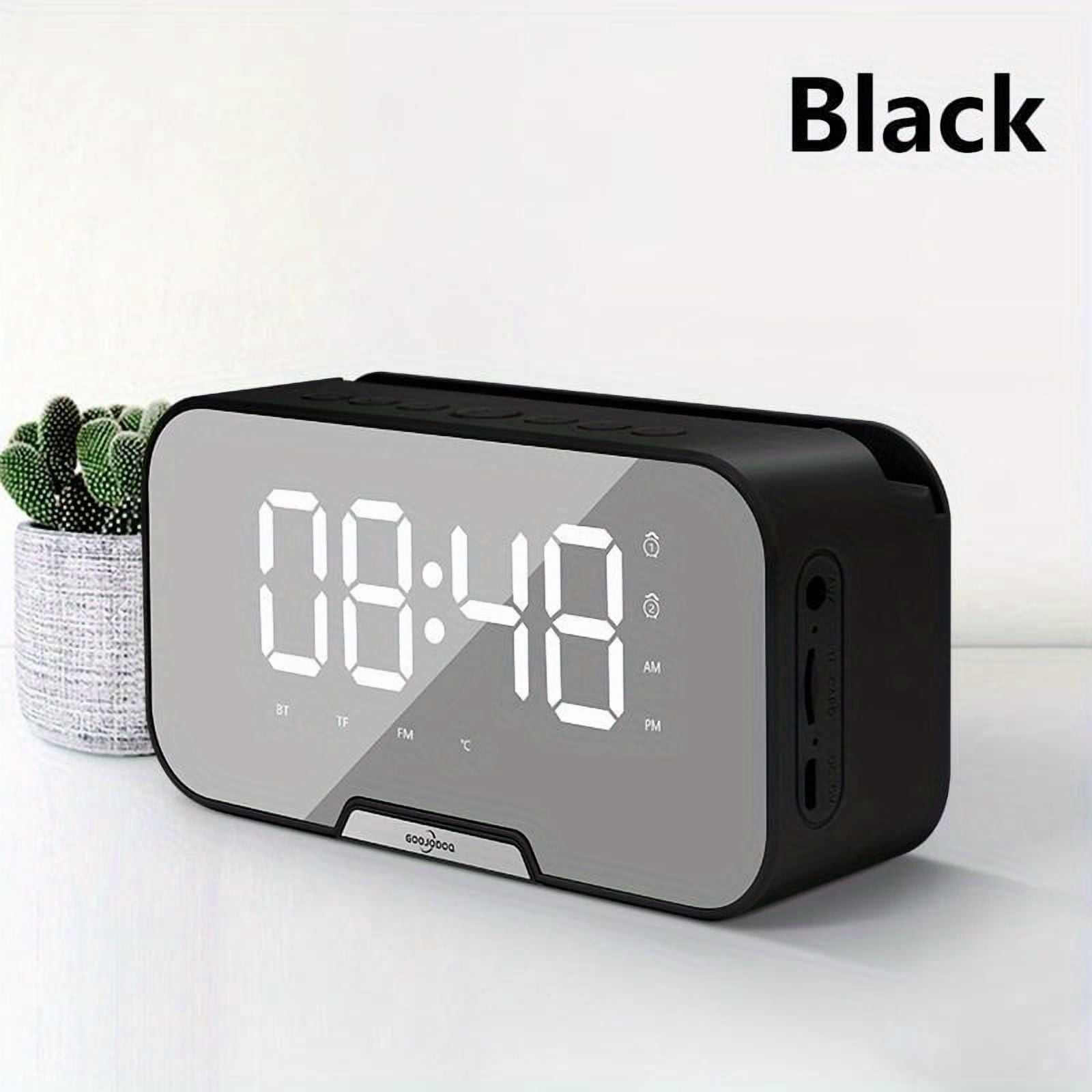 Wireless Speaker Alarm Clock with FM Radio, Wireless Microphone & Mirror Display, Portable USB Smart Speaker System, TF Card Reader, Volume and Brightness Control, Pink, Ideal Gift