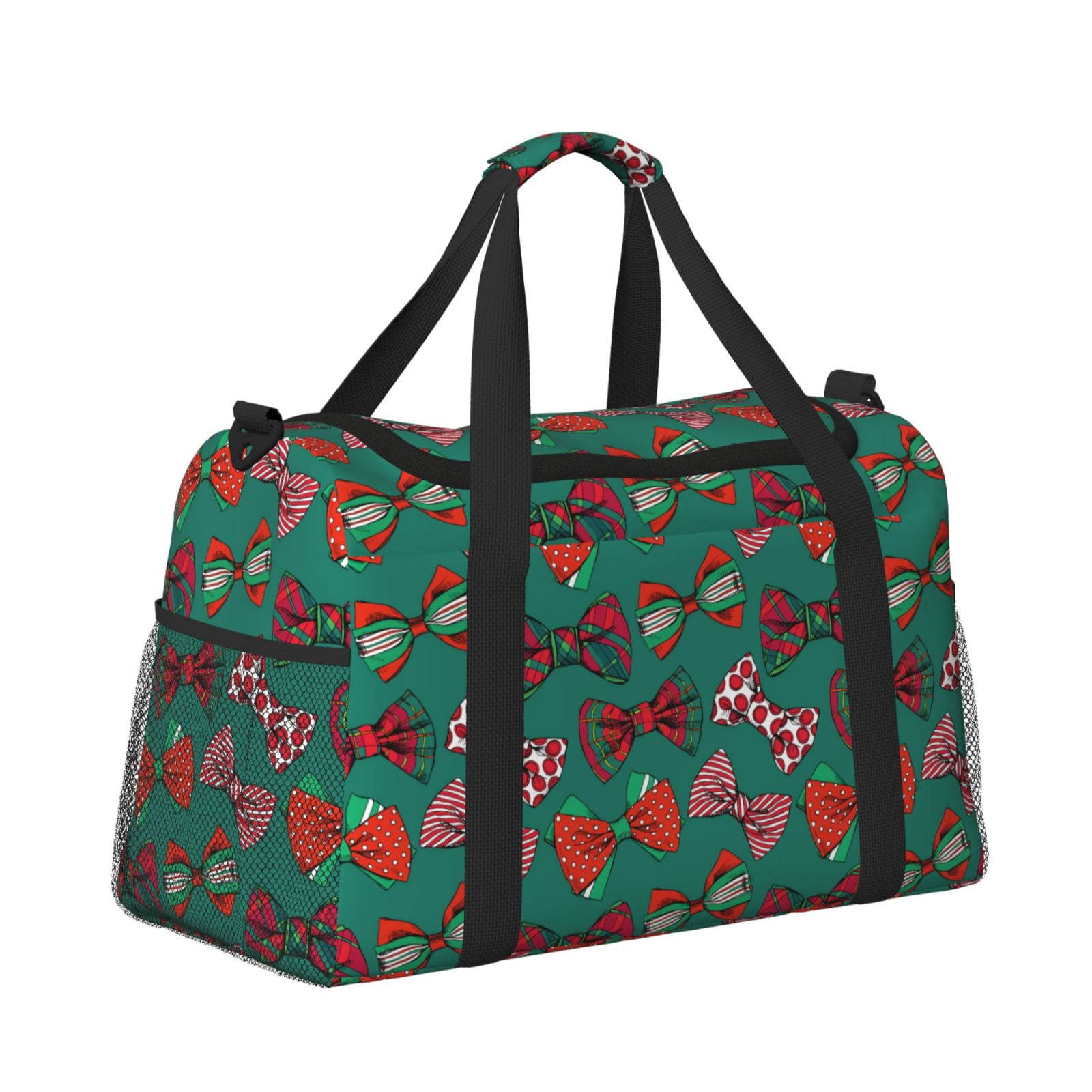 Fuzoiu red and green bow tie Print Travel Duffle Bag,Carry On Tote Bags,Duffel Bag,Sport Gym Bag, Hospital Bag for Labor and Delivery, Overnight Bag,Luggage Bag