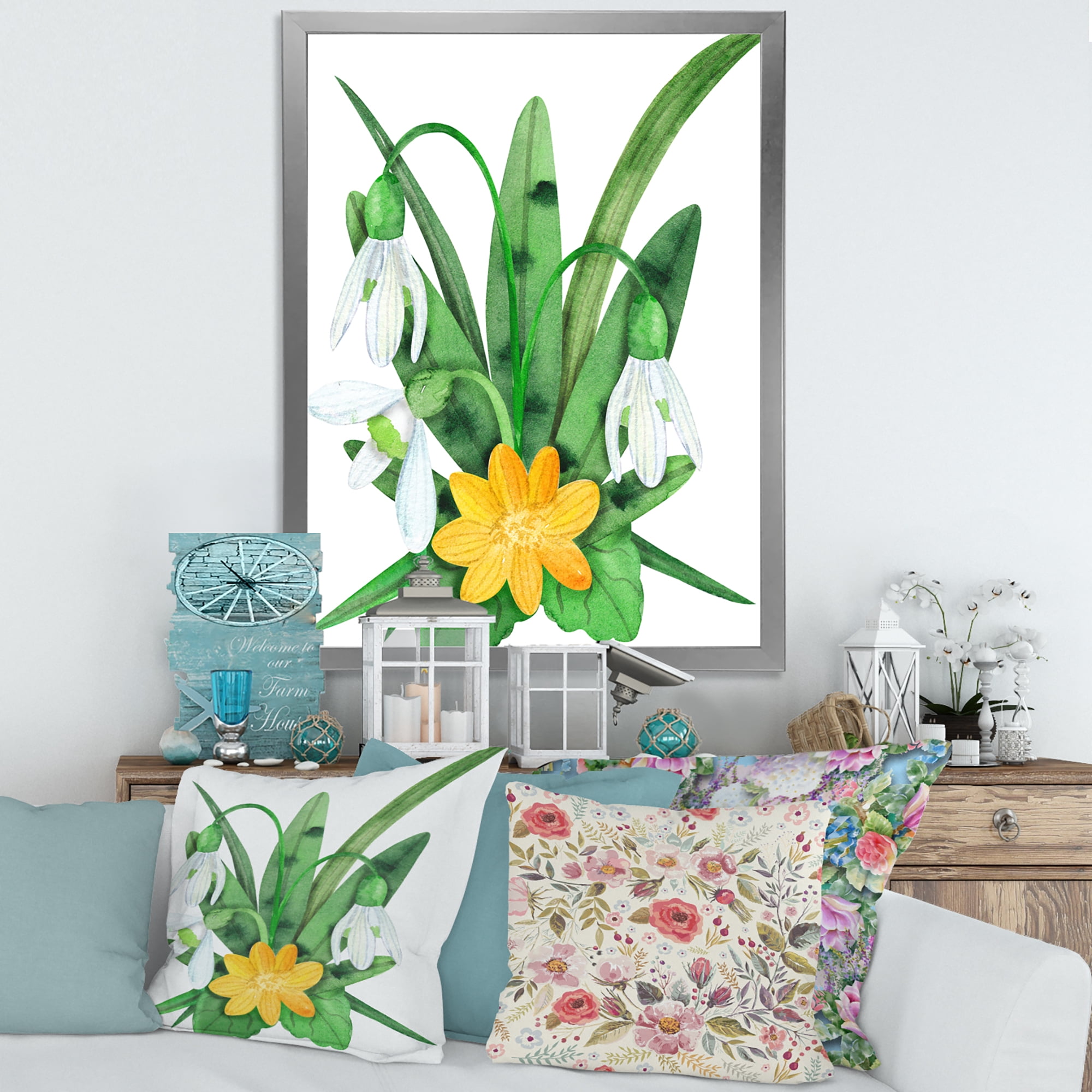 Designart 'Snowdrops and Yellow Erantis VIntage Flowers' Traditional Framed Art Print