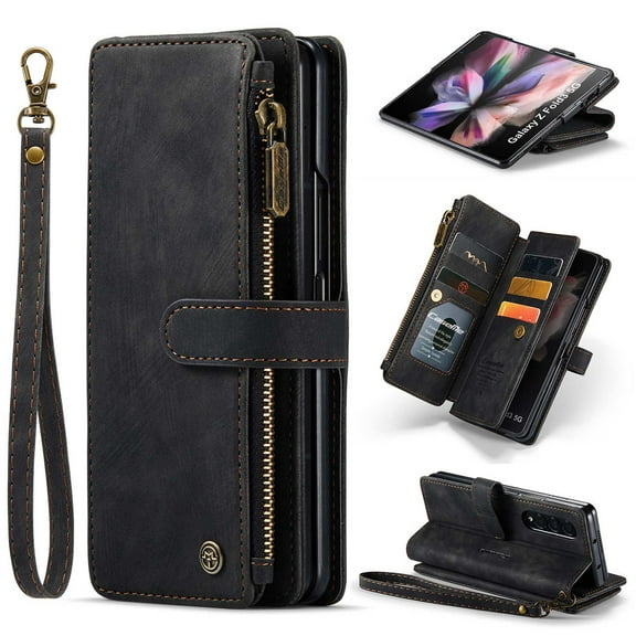 For Samsung Galaxy Z Fold 4 5G Leather Magnetic Flip Case Stand Zipper Wallet Card Slot Shockproof Cover
