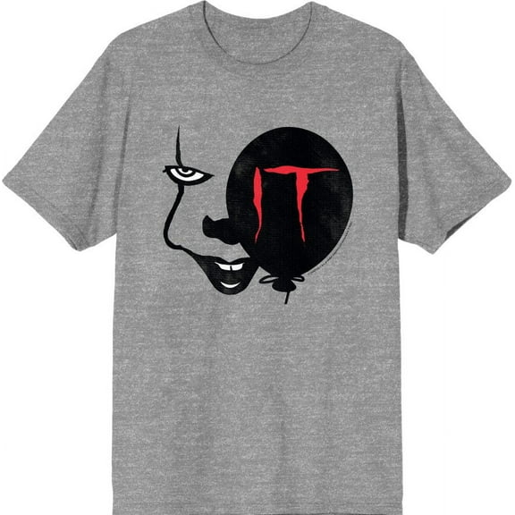 It Chapter 2 Enlarged Pennywise Face Men's Heather Gray Crew Neck Short Sleeve Tee-Medium