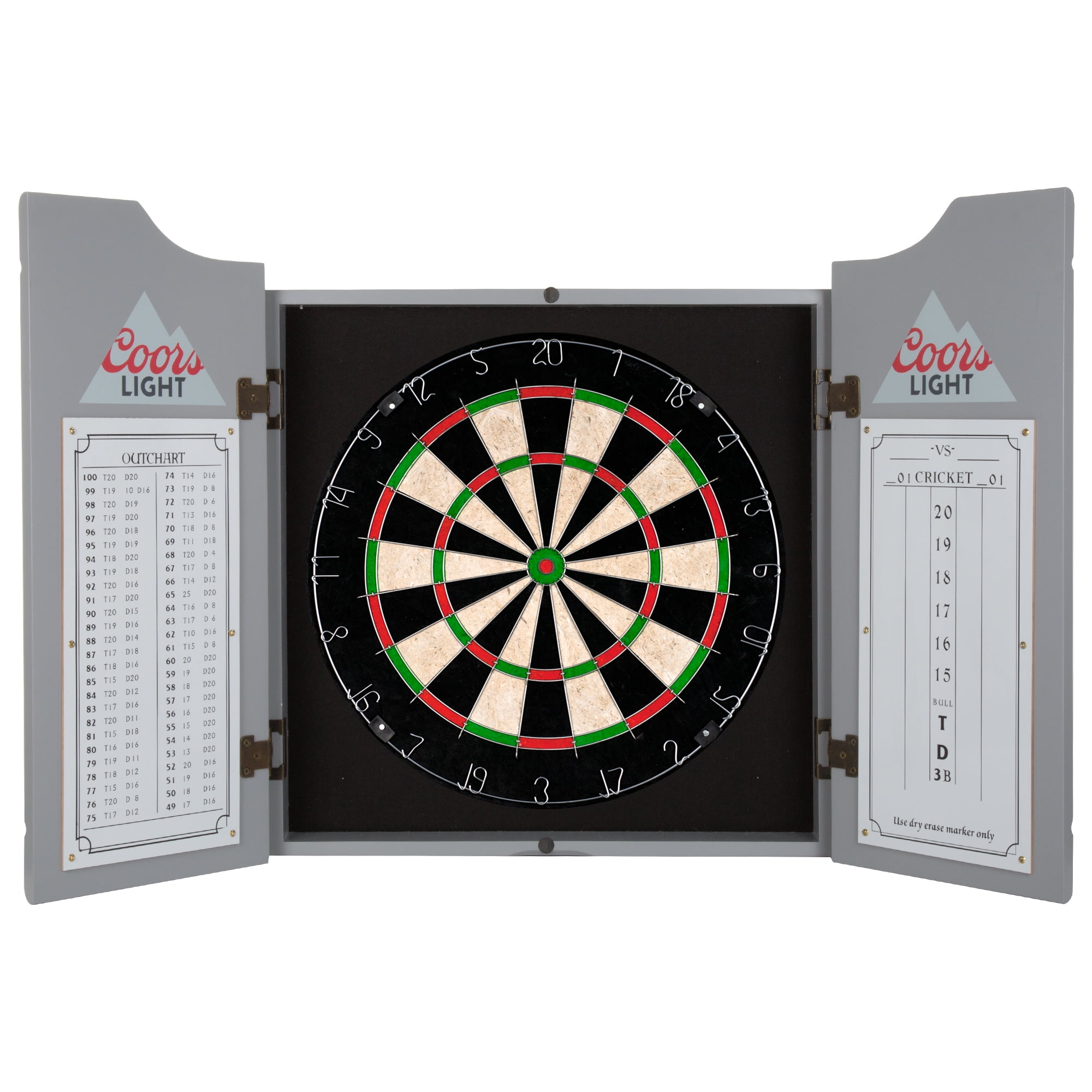 Coors Light Logo Dart Board Cabinet Set with 6 Steel Tip Darts