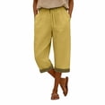 thumbnail image 4 of JJHGVB capris pants Cropped Pant Preppy Lounge Pant Elastic Waist mid-calf length Slacks women's capris Wide Leg capri lounge pants Lounge Slacks pantalones capri Drawstring Pants Yellow M, 4 of 7