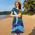 thumbnail image 4 of Easygdp Stained Glass Ocean Wave para Vestido Transpirable de Mujer, Vestido Suelto de Manga Corta con Pliegues y Bolsillos para el Verano, 4 of 6