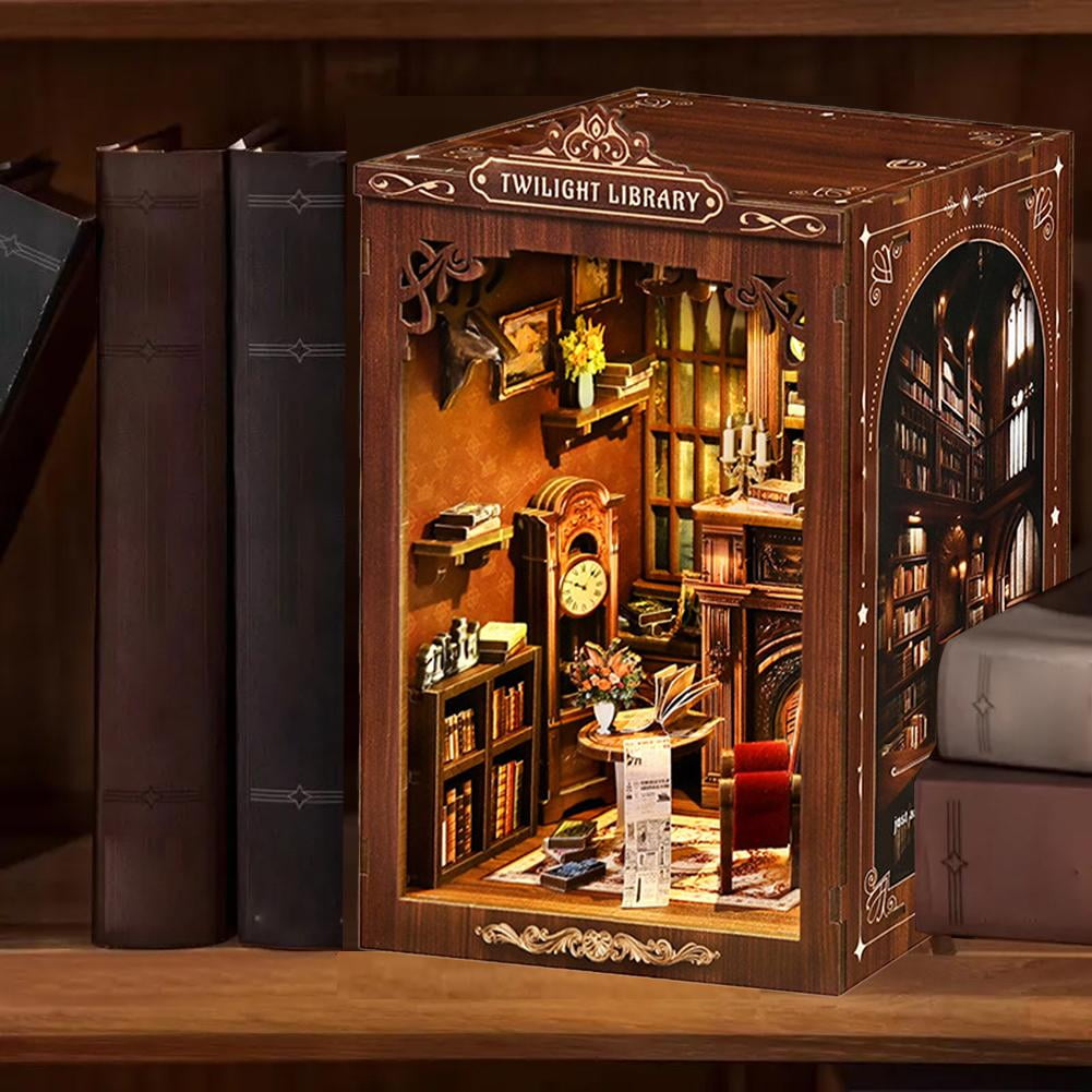 Book Nook Kit, DIY Miniature Booknook Craft Kits for Adults Model Tiny House Arts and Crafts Library Bookshelf Decor 3D Wooden Puzzle, Gifts Family, Friends