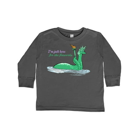 

Inktastic Nessie Lady Liberty Just Here for the Fireworks Gift Toddler Boy or Toddler Girl Long Sleeve T-Shirt