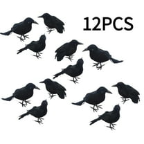12 Pcs Halloween Crows Decorations Black Fake Feathered Crows Realistic Large Handmade Ravens Decor for Halloween Party Supplies