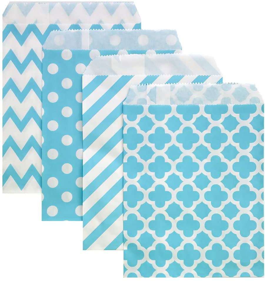 50 5" x 7" Blue Candy Stripe Paper Sweet Buffet Gift Shop Kraft Party Food Bags 