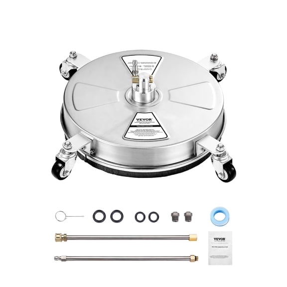 VEVOR 15" Pressure Washer Surface Cleaner, 4000 PSI Stainless Steel Washer Attachment with 4 Wheels, 2 Nozzles & 2 Wands, 1/4" Quick Connect
