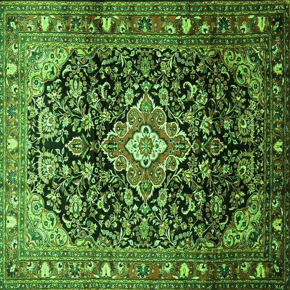 Ahgly Company Indoor Square Medallion Green Traditional Area Rugs, 8' Square