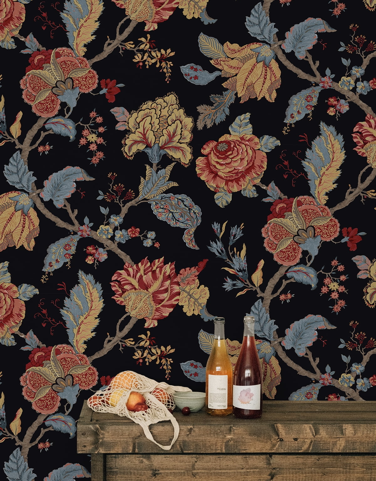 Seabrook Designs  Lana Jacobean Prepasted Wallpaper 20.5 in W x 33 ft. L - Ebony
