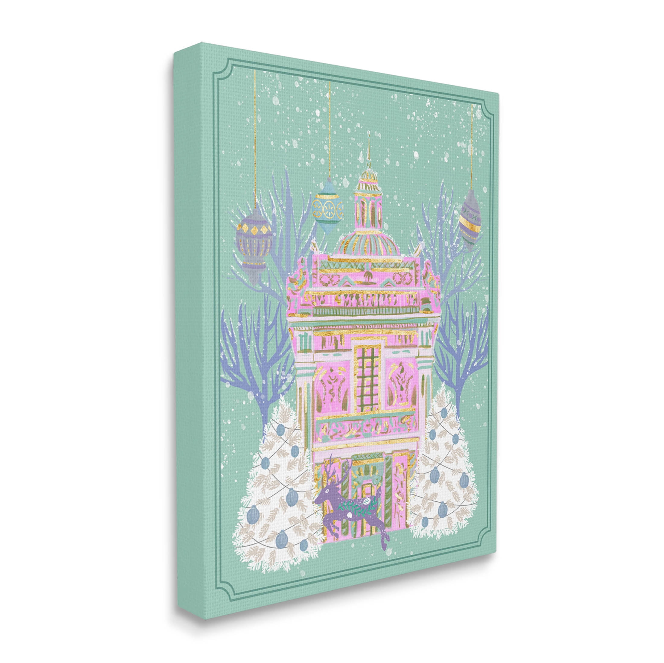 Stupell Industries Pink Ornate Christmas Building Graphic Art Gallery Wrapped Canvas Print Wall Art, Design by Melissa Wang