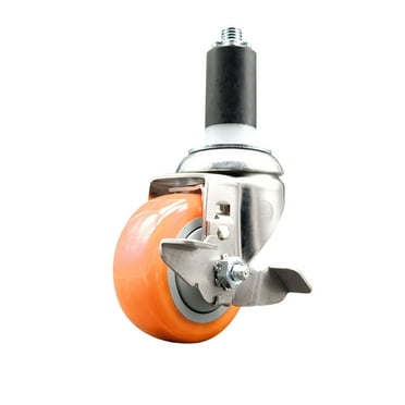 3 Inch 316SS Orange Polyurethane Swivel 1-1/4 Inch Expanding Stem Caster Brake