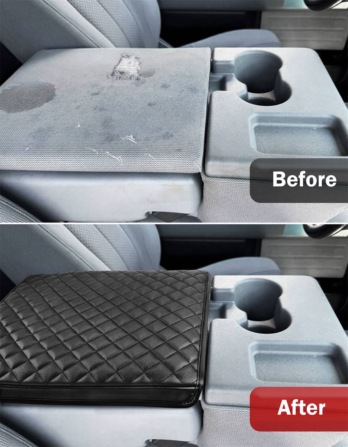 KBH Car Center Console Cover for 2011-2014 Ford F150 Accessories, Black PU Leather Armrest Seat Cover Cushion Pad