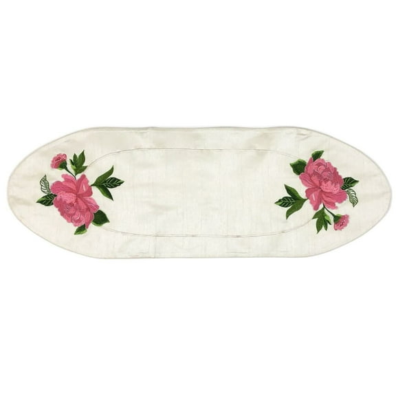12" x 36" White and Blue Peony Flower Contemporary Table Runner