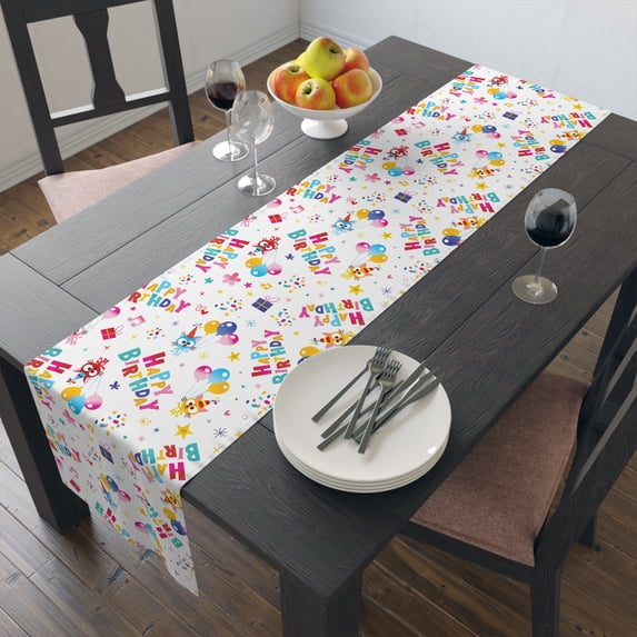 Happy Birthday Cat Party Table Runner Festive Decor Birthday Celebrations