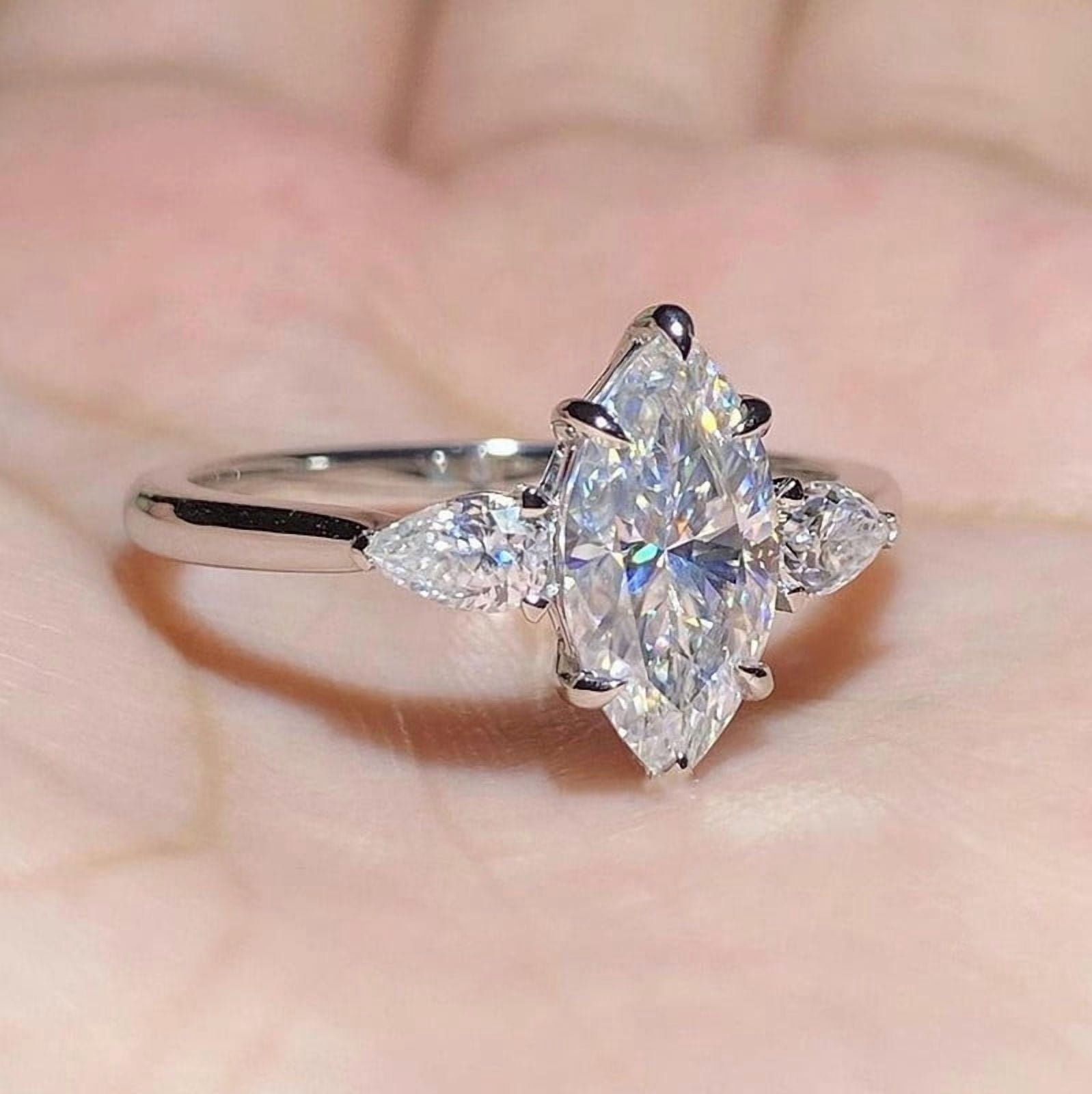 solitaire jewels 2CT Marquise With Side Pear 3 stone Engagement Ring For Women, 14K Yellow Gold