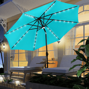 Ainfox 10ft Patio Umbrella Outdoor Solar Powered with 40 LED Lights,One Center Light and 8 Sturdy Ribs Without Base(Bule)