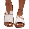 thumbnail image 3 of Slip On Sandals for Woman, Women Flat Sandals, Leather Sandals for Women, Womens Square Toe Flat Sandals Summer Dressy Slides Lightweight Vacation Beach Slippers Casual Sandal Slip On, White 8.5, 3 of 8