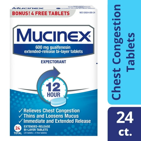 Mucinex 12 Hr Chest Congestion Expectorant Tablets, 24ct (20+4ct)