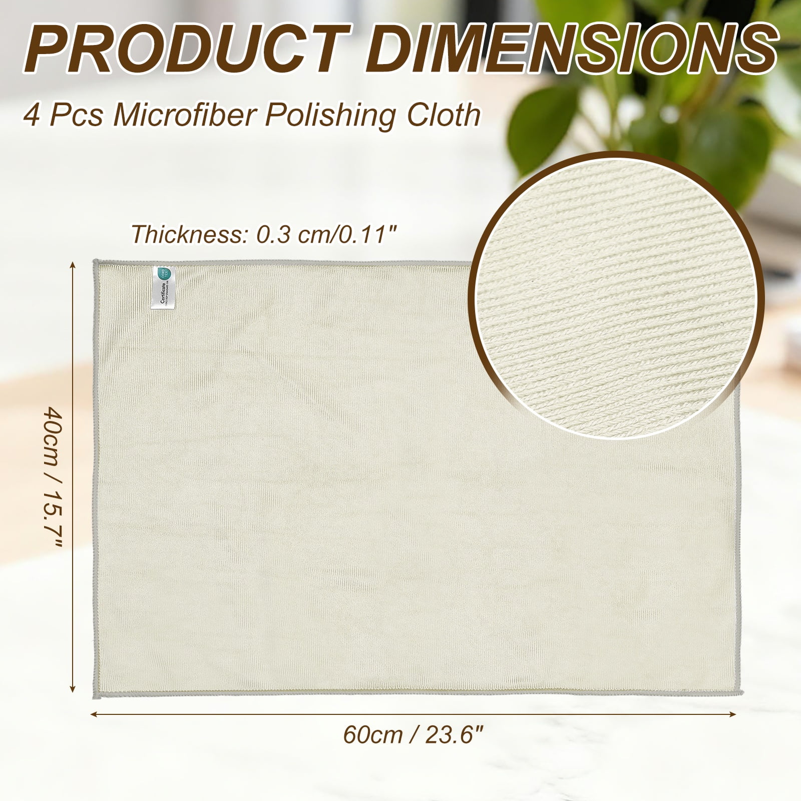 Uxcell 4Pcs Glass Polishing Cloth, 23.6x15.7" Microfiber Cleaning Cloths Lint & Streak Free Quickly Drying Towels for Glassware, Cars, Glasses, Phone Screens, Sunglasses, Brown
