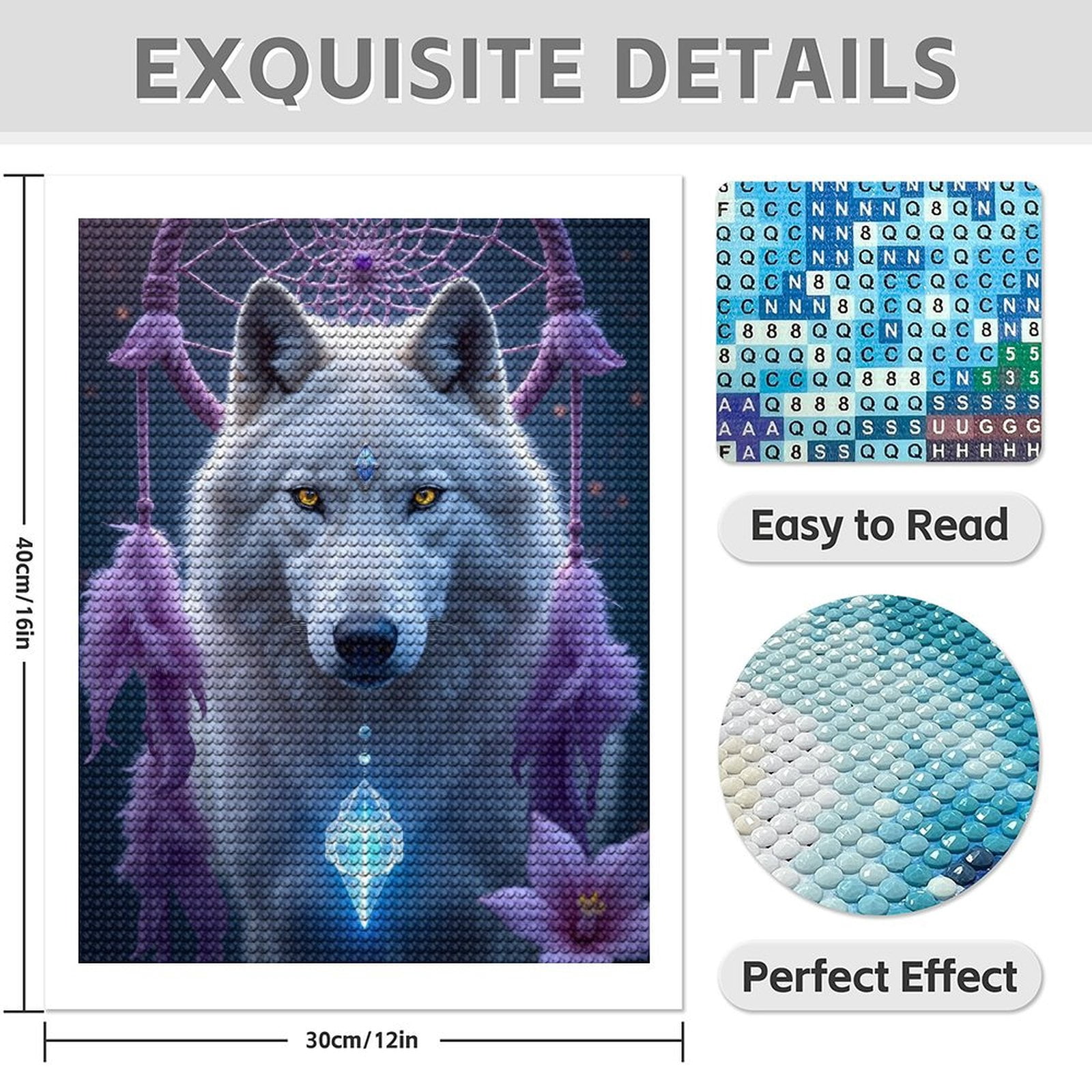 Diamond Art Kits for Adults - 5d White Wolf Dreamcatcher Crystal Diamond Painting for Adults, Diamond Art for Adults Beginners, Diamond Painting Kits for Adults for Home Wall Decor