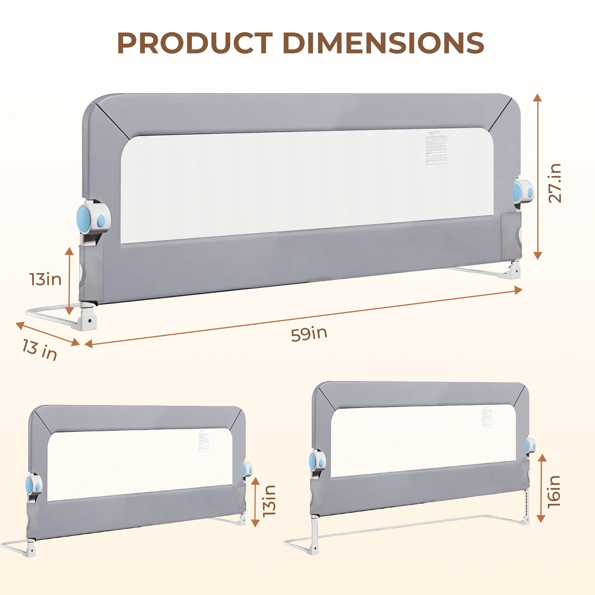 RUPOUN Toddler Bed Rail for Kids, Swing Down Safety Guardrail, Universal Fit for Full, Queen and Adult Mattresses, Easy Installation