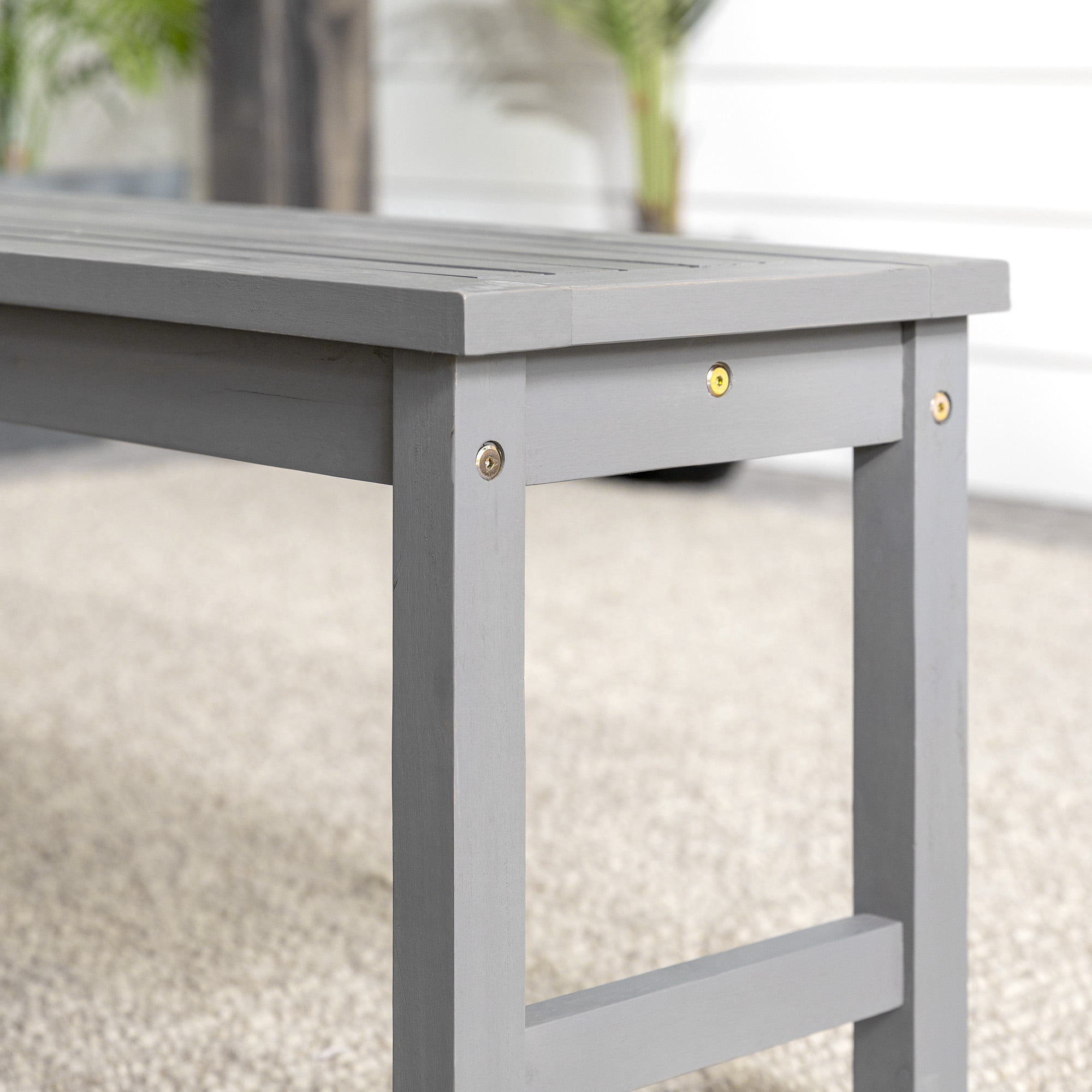 Walker Edison 53" Outdoor Raised Acacia Solid Wood Patio Bench, Grey Wash