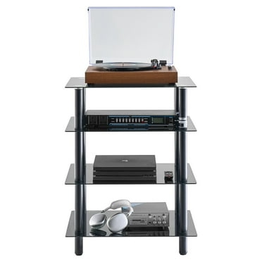 4-Tier Corner AV Stand - Tempered Glass Media Shelf for DVD Player, Stereo, Audio Rack, Tower & Components, Sturdy & Stylish